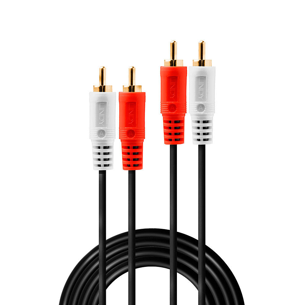 Lindy Audiokabel 2×RCA (Stecker) auf 2×RCA (Stecker) – 10 m, vergoldete Kontakte