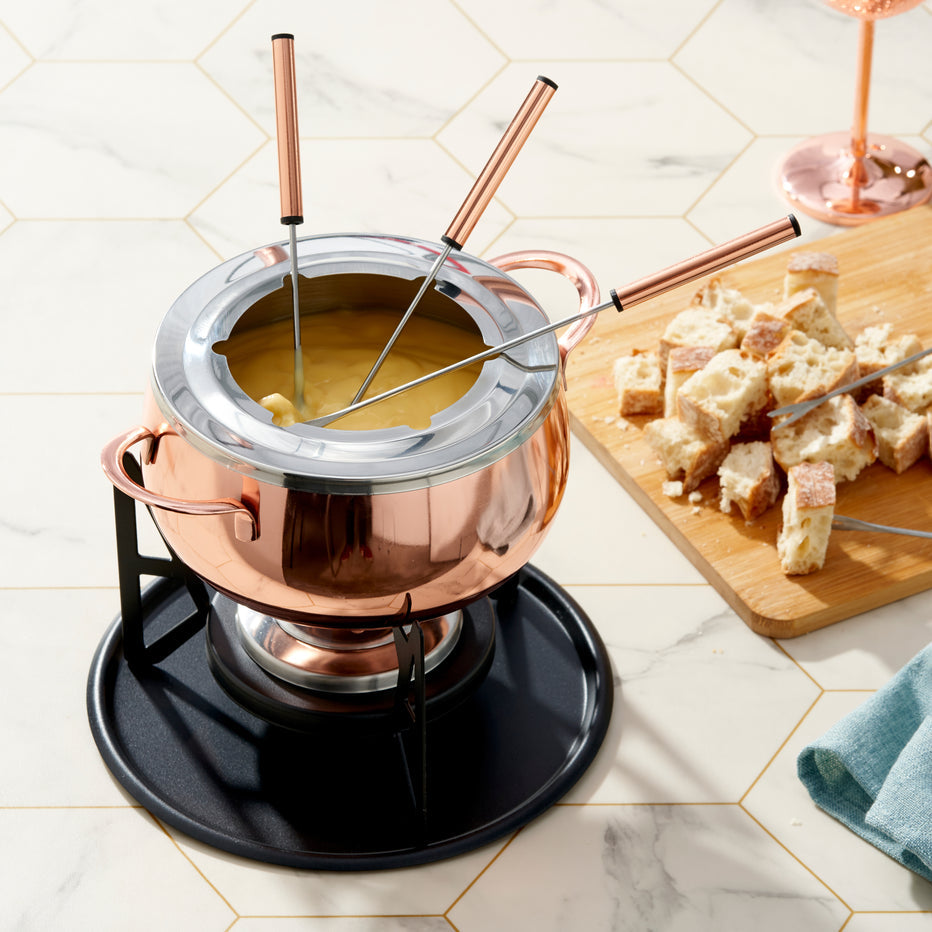 Oak & Steel Fondue-Set – 2 l – Edelstahl – für Schokoladenfondue – Roségold, 6 Personen