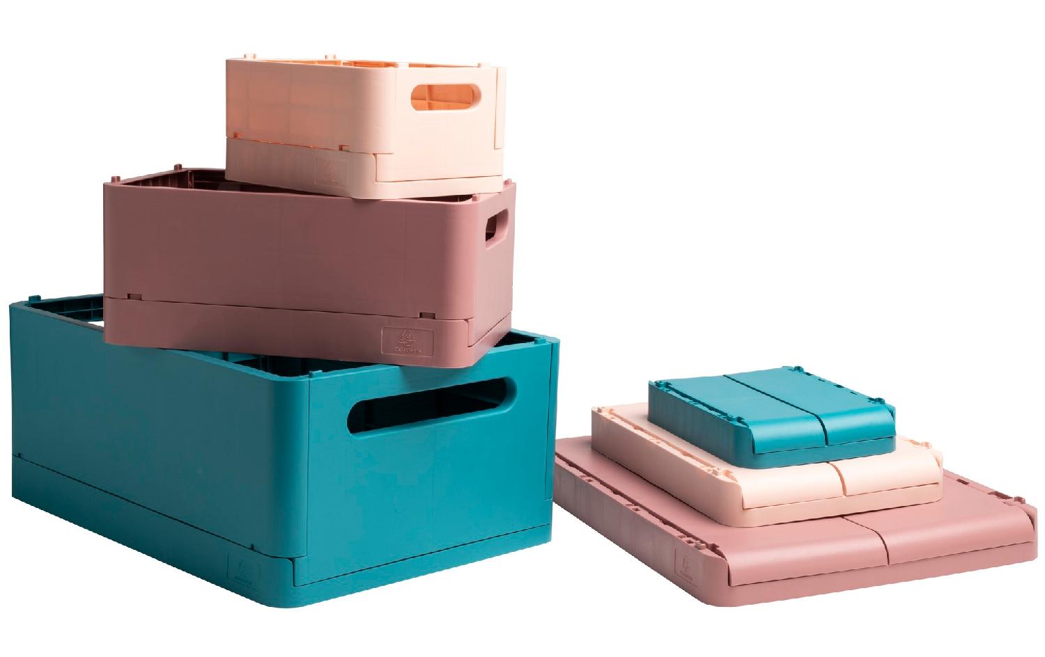 Exacompta Skandi Aufbewahrungsbox A4+ – klappbar, stapelbar, 375 × 40 × 275 mm, hellrosa, Kunststoff