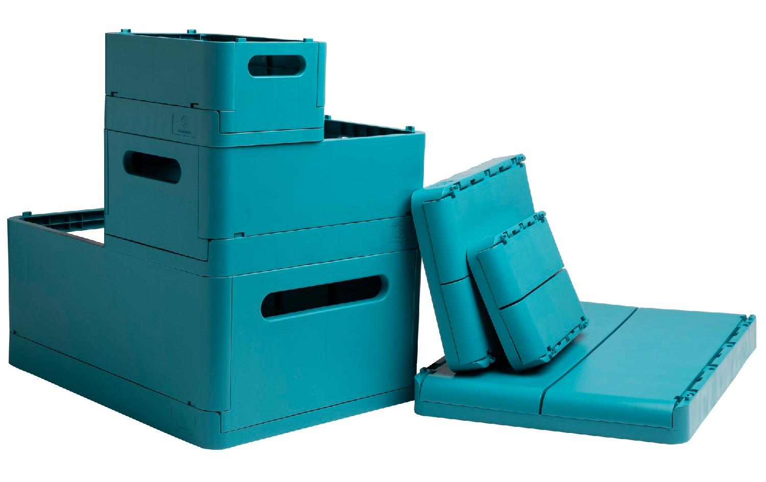 Exacompta Aufbewahrungsbox B 375 × H 163 × T 275 mm – für A4+, zusammenklappbar, mit Tragegriff, blau