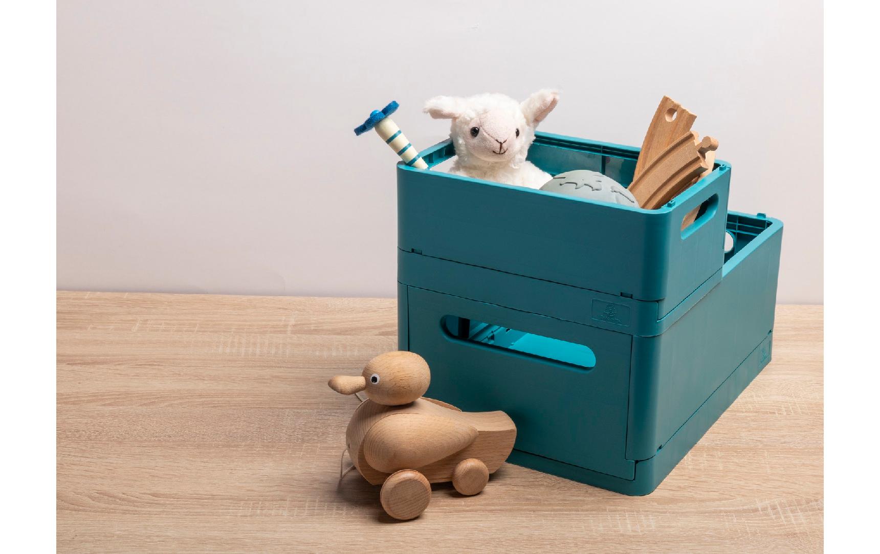 Exacompta Aufbewahrungsbox B 375 × H 163 × T 275 mm – für A4+, zusammenklappbar, mit Tragegriff, blau