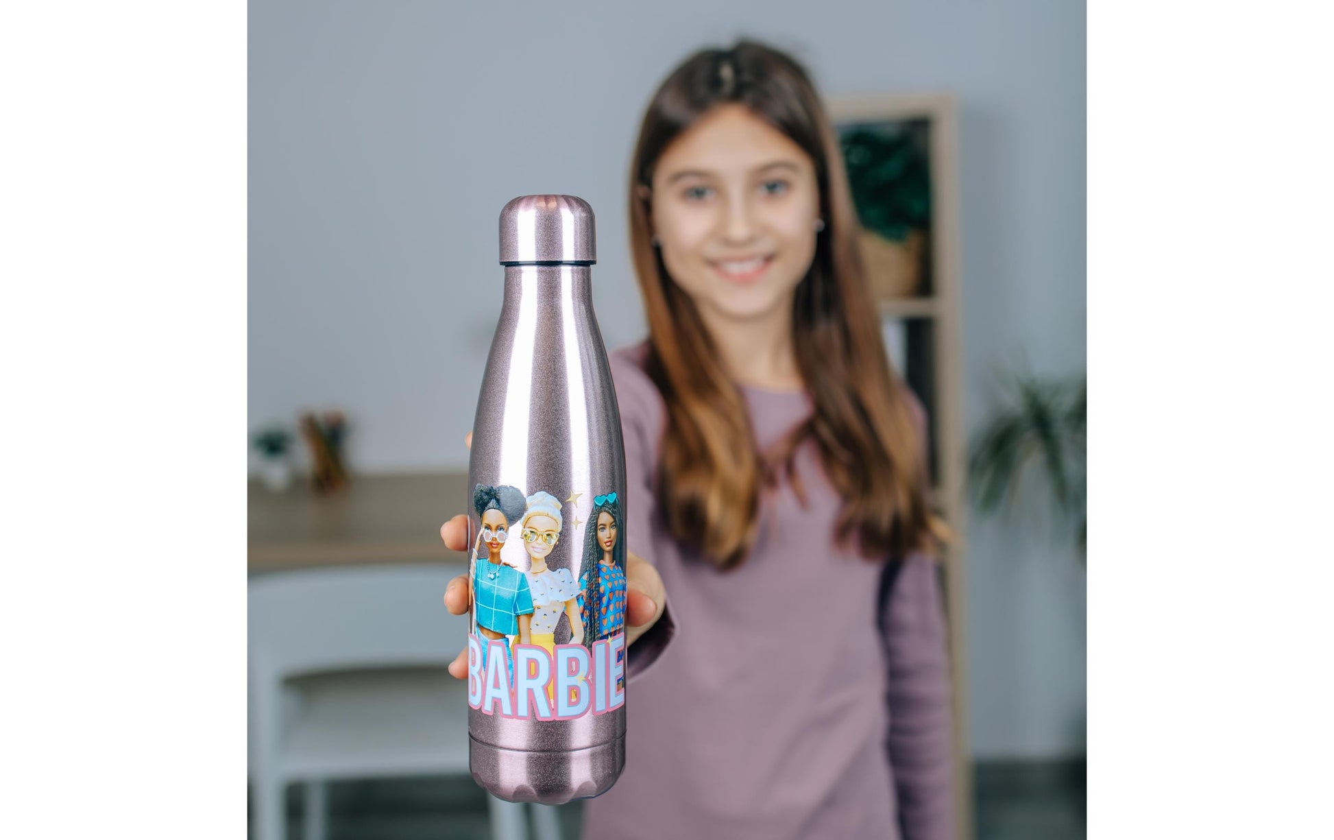 Scooli Kindertrinkflasche 450 ml – Edelstahl, Schraubdeckel, Barbie