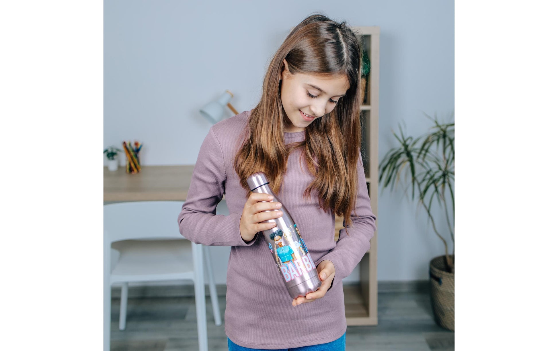 Scooli Kindertrinkflasche 450 ml – Edelstahl, Schraubdeckel, Barbie