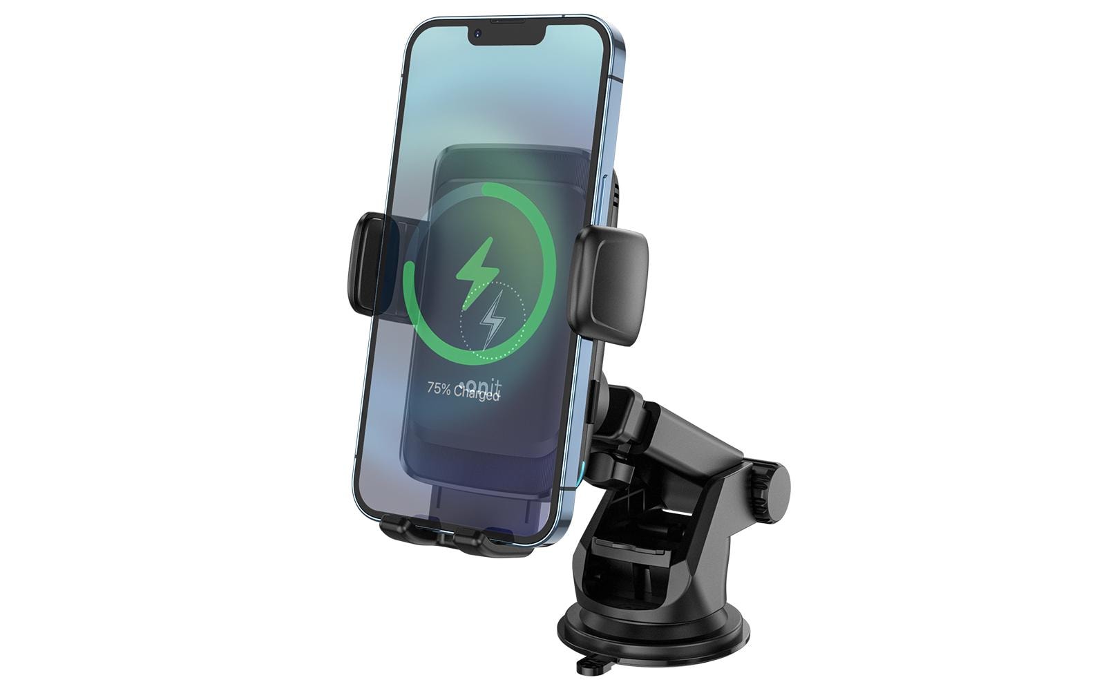 ONIT Smart – Kabellose Auto-Ladehalterung – Saugnapf, Armaturenbrett, USB-C, für Smartphones 60–90 mm – Schwa