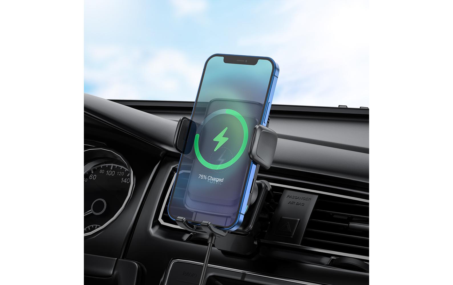 ONIT Smart – Kabellose Auto-Ladehalterung – Saugnapf, Armaturenbrett, USB-C, für Smartphones 60–90 mm – Schwa