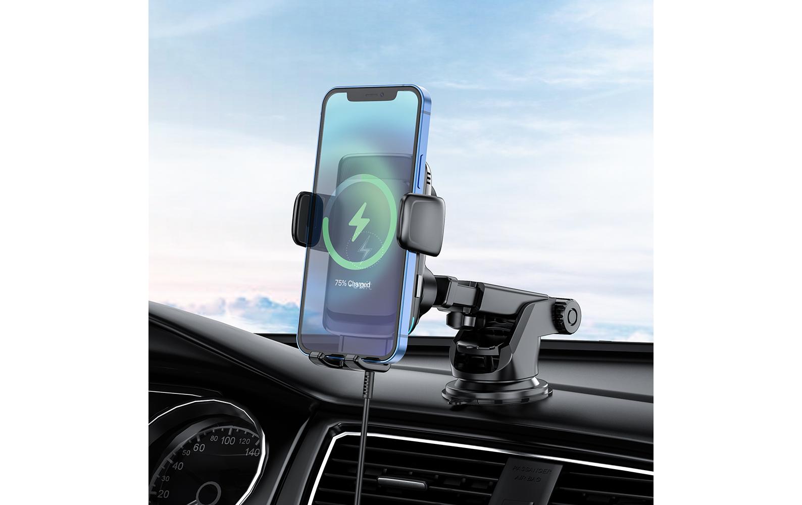 ONIT Smart – Kabellose Auto-Ladehalterung – Saugnapf, Armaturenbrett, USB-C, für Smartphones 60–90 mm – Schwa