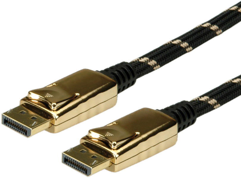 ROLINE DisplayPort Kabel DP 1.2 4K 60 Hz – 7,5 m – geflochten – Schwarz/Gold