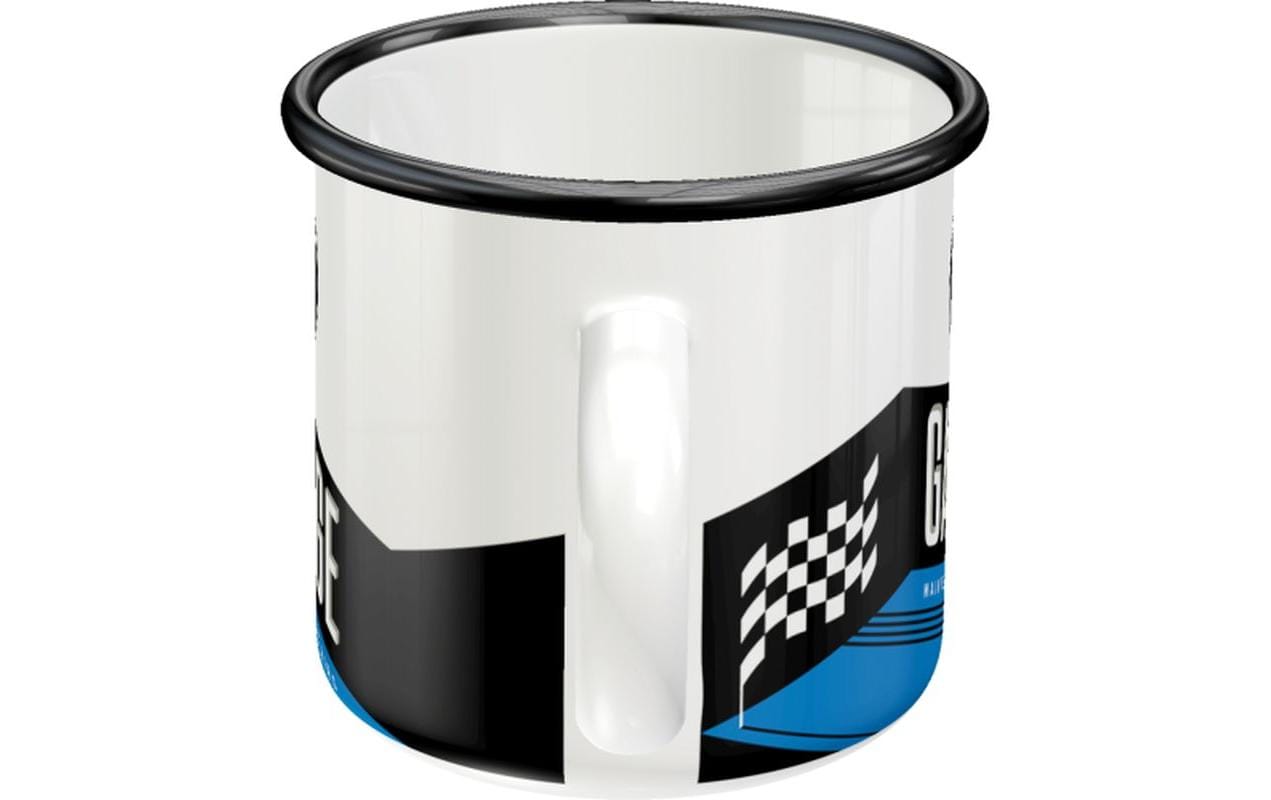 Nostalgic Art Emaillebecher BMW Garage – 360 ml, Ø 8,0 cm, Emaille, Weiss/Schwarz, mit Henkel