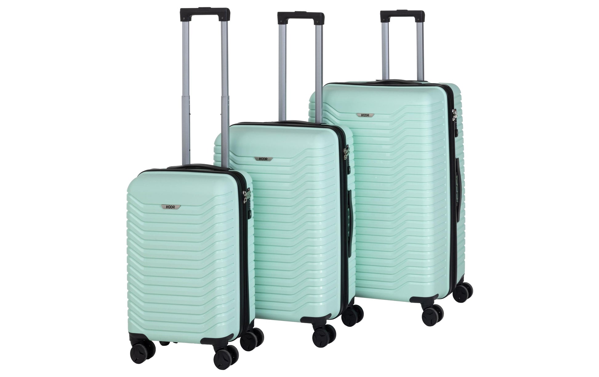 KOOR 3-teiliges Kofferset – Hartschale, 4 Rollen, mit TSA, Mint