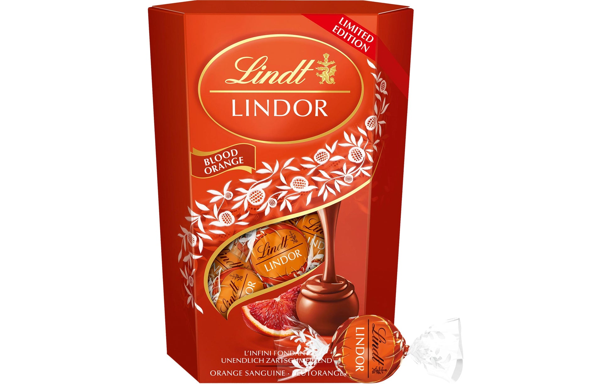 Lindt LINDOR Schokolade – Blutorange – 200 g