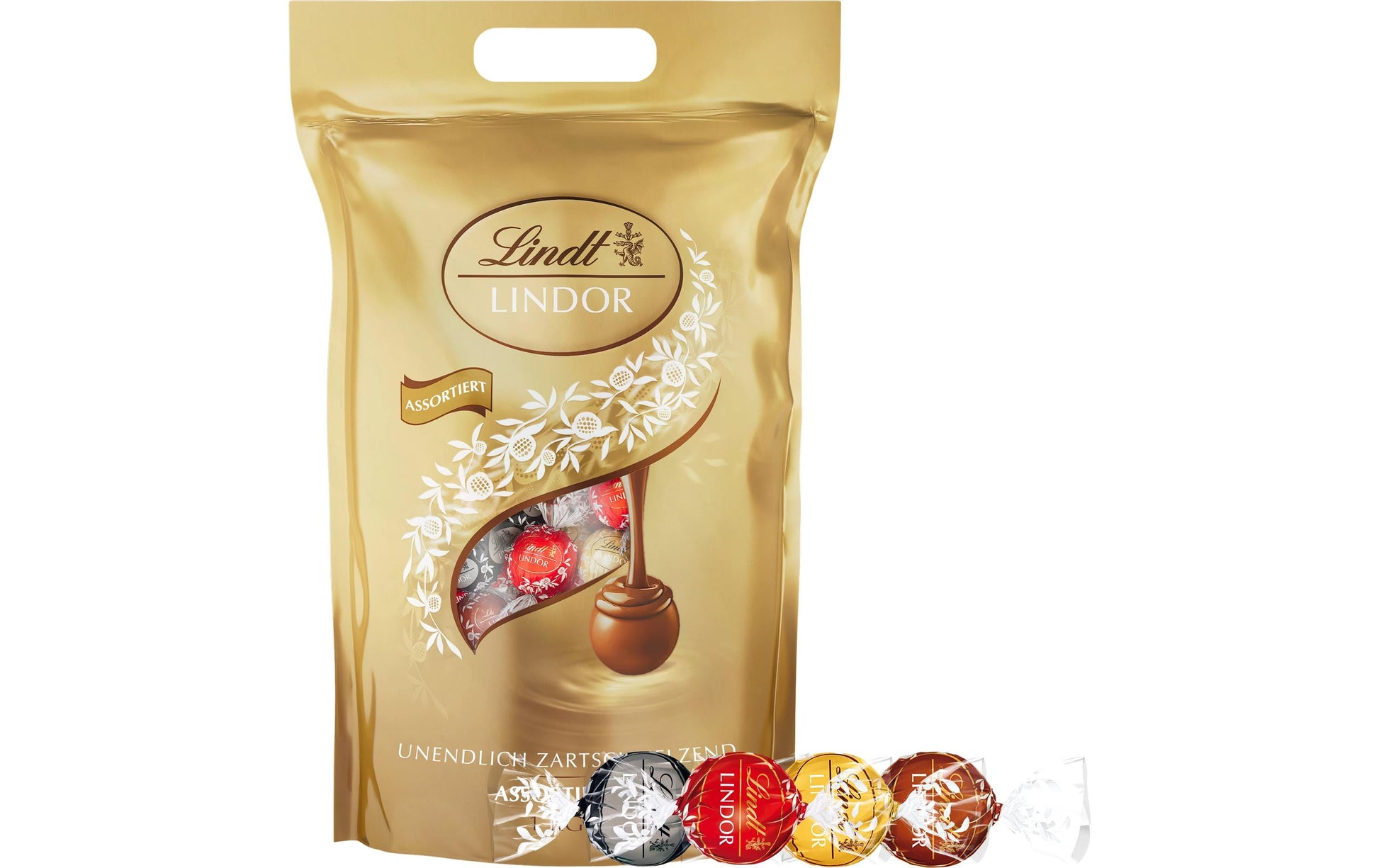 Lindt LINDOR Kugeln – assortiert (Milch, Weiss, Dunkel 60% Kakao, Haselnuss), 80 Stück (1 kg)