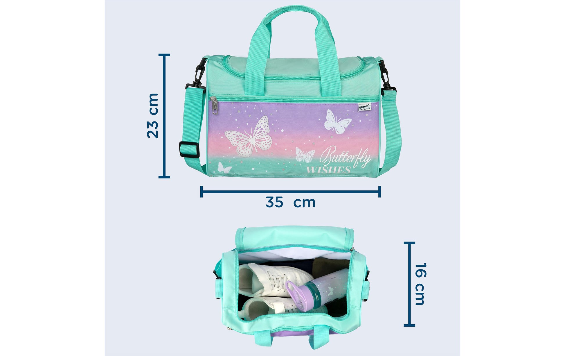 Scooli Sporttasche Schmetterling – 8 l, Polyester, violett, 33 × 22 × 16 cm