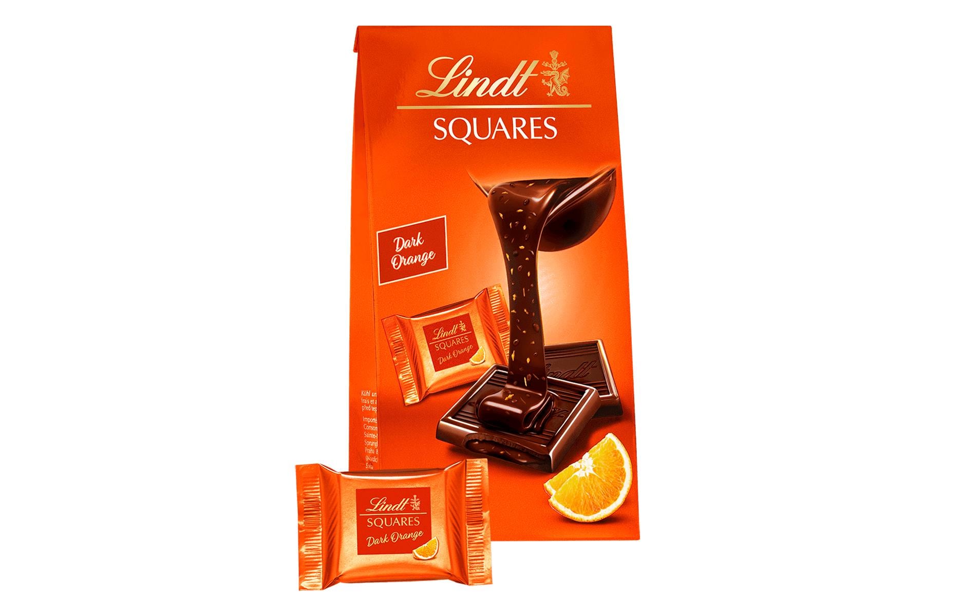 Lindt SQUARES Pralinés – Dunkle Schokolade, Orange – 138 g