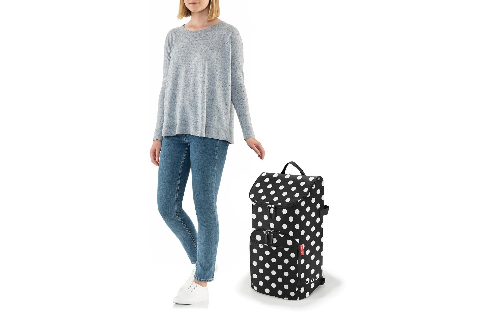 Reisenthel Stofftasche, Polyester, Motiv dots white, 340×600×240 mm, Trolley-Tasche