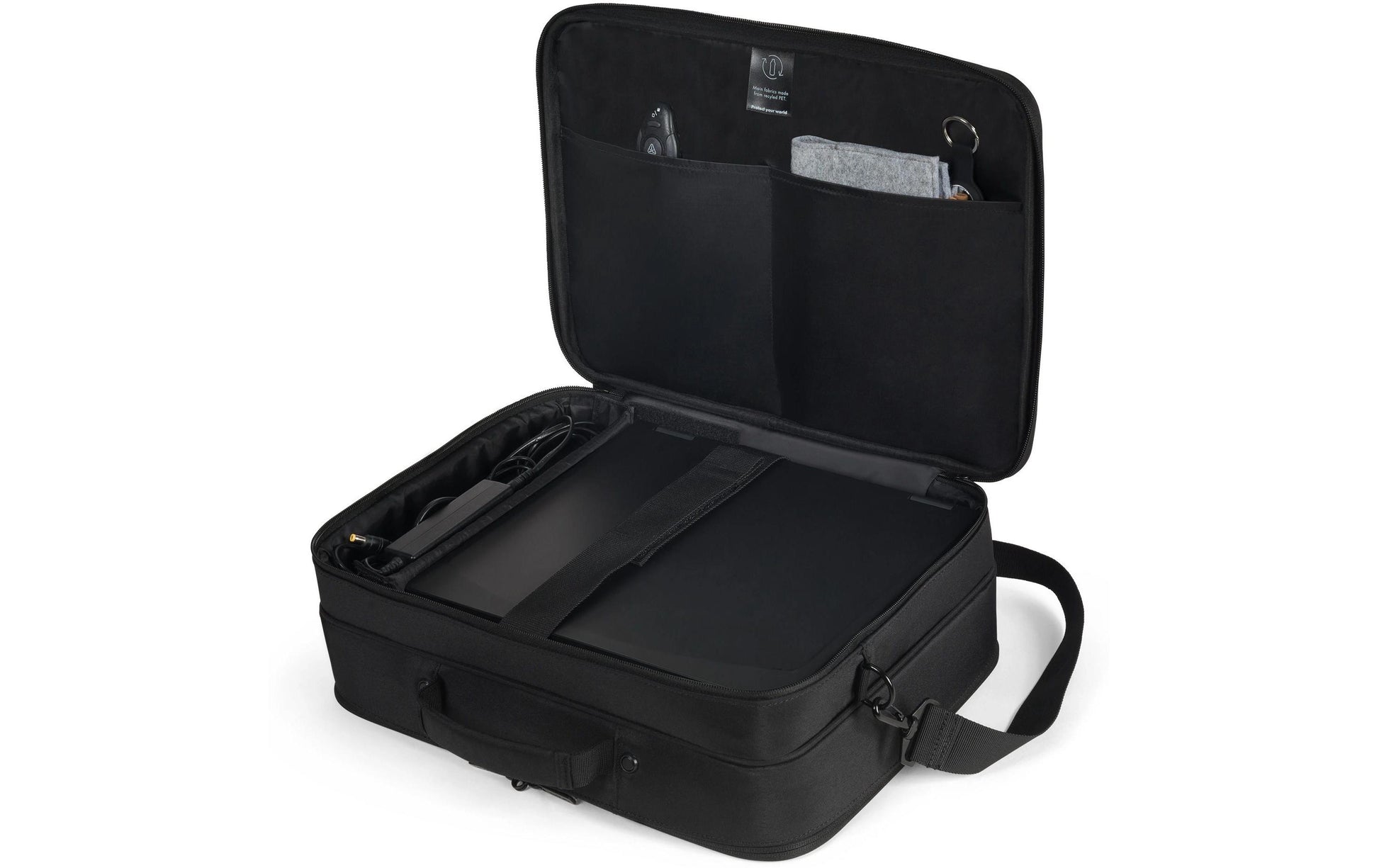 DICOTA Notebook-Tasche für bis 16" – wasserabweisend, Trolley-Haltegurt – Schwarz
