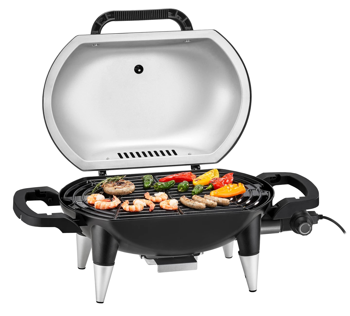 Trisa Elektrogrill Grill Force 2200 – 2200 W, Kochfläche 52 × 33 cm, 1 Brenner – Schwarz/Silber