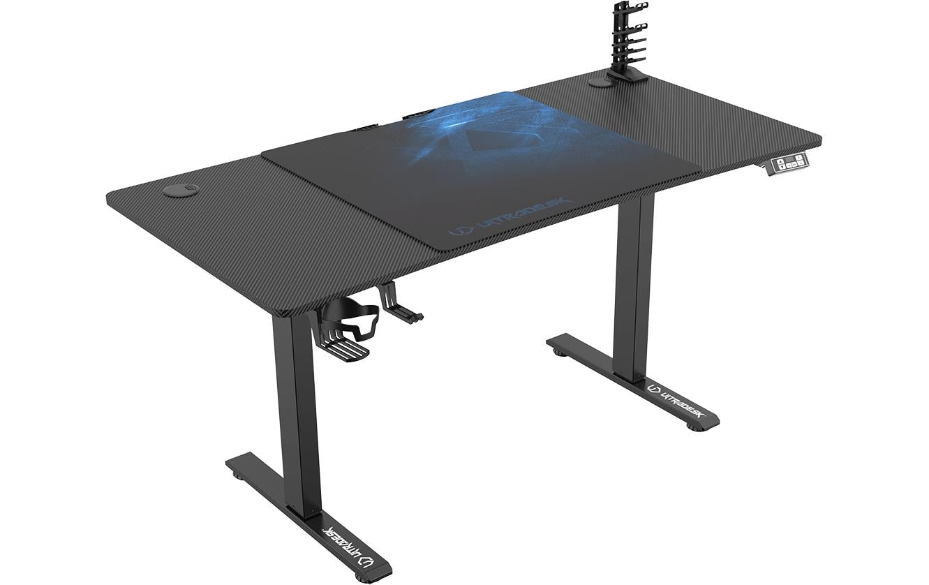 Ultradesk Level V2 Gaming-Tisch – 140 × 68 cm, höhenverstellbar, schwarz/blau, Stahl