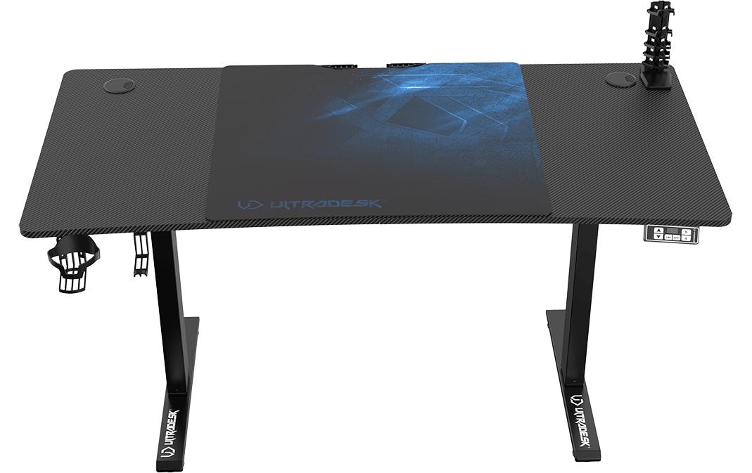 Ultradesk Level V2 Gaming-Tisch – 140 × 68 cm, höhenverstellbar, schwarz/blau, Stahl