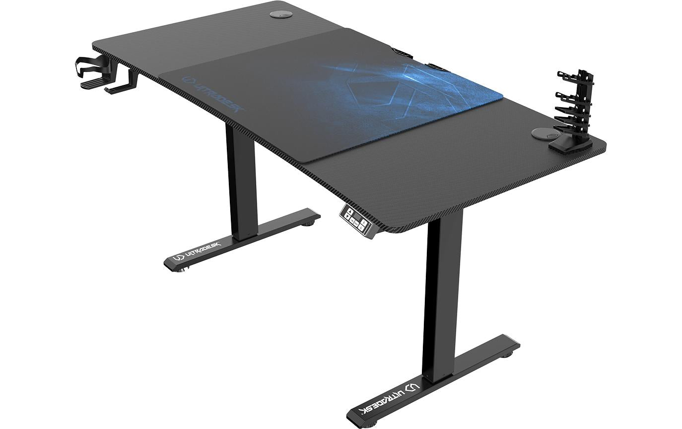 Ultradesk Level V2 Gaming-Tisch – 140 × 68 cm, höhenverstellbar, schwarz/blau, Stahl