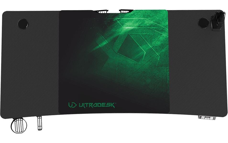 Ultradesk Level V2 Gaming-Tisch – 140 × 68 cm, höhenverstellbar, schwarz/grün, Stahl