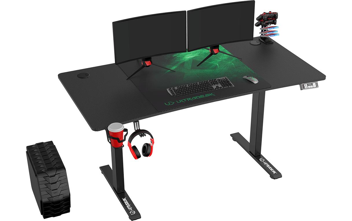 Ultradesk Level V2 Gaming-Tisch – 140 × 68 cm, höhenverstellbar, schwarz/grün, Stahl