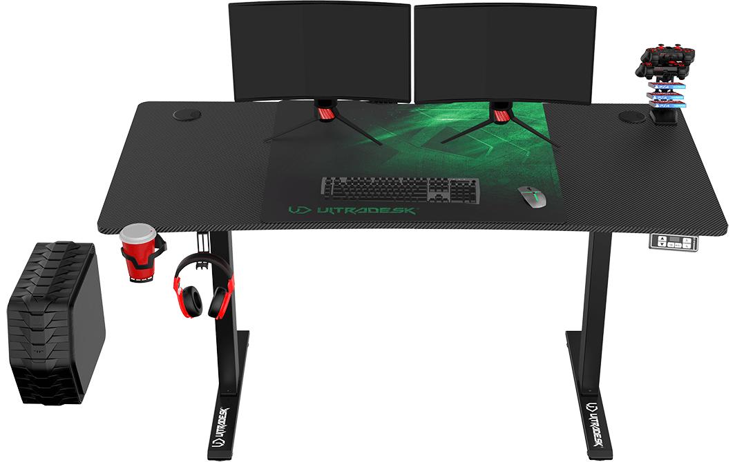 Ultradesk Level V2 Gaming-Tisch – 140 × 68 cm, höhenverstellbar, schwarz/grün, Stahl