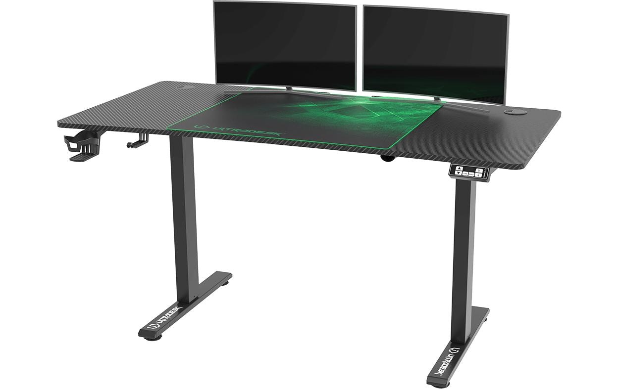 Ultradesk Level V2 Gaming-Tisch – 140 × 68 cm, höhenverstellbar, schwarz/grün, Stahl