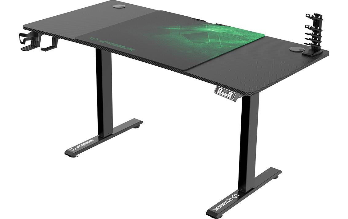 Ultradesk Level V2 Gaming-Tisch – 140 × 68 cm, höhenverstellbar, schwarz/grün, Stahl