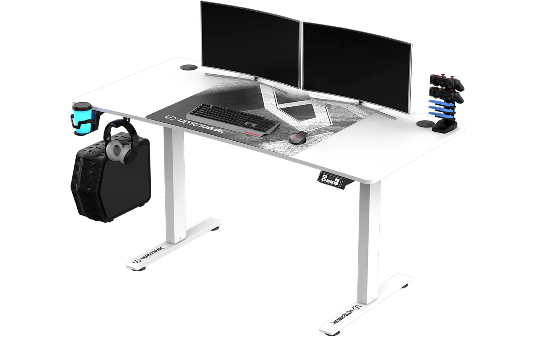 Ultradesk Level V2 Gaming-Tisch – 140 × 68 cm, höhenverstellbar, weiss, Stahl