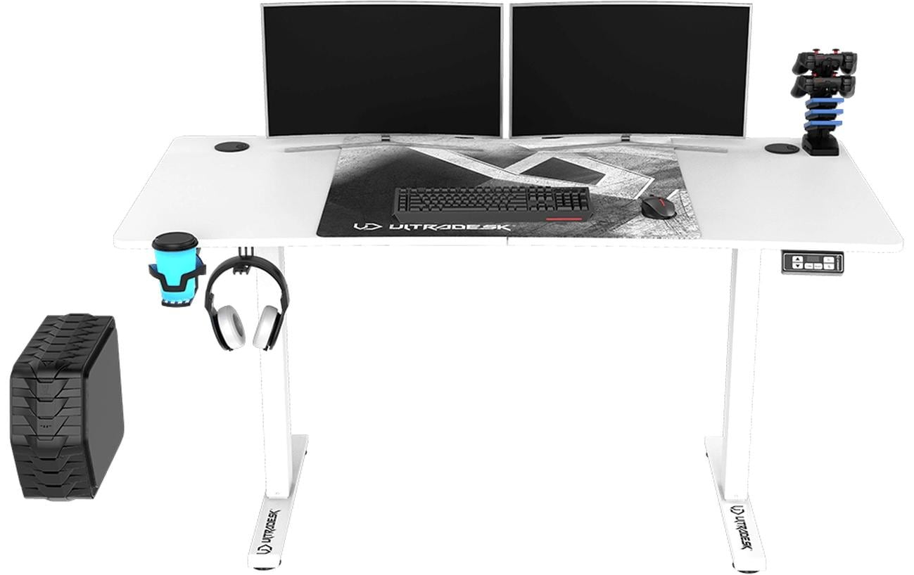 Ultradesk Level V2 Gaming-Tisch – 140 × 68 cm, höhenverstellbar, weiss, Stahl