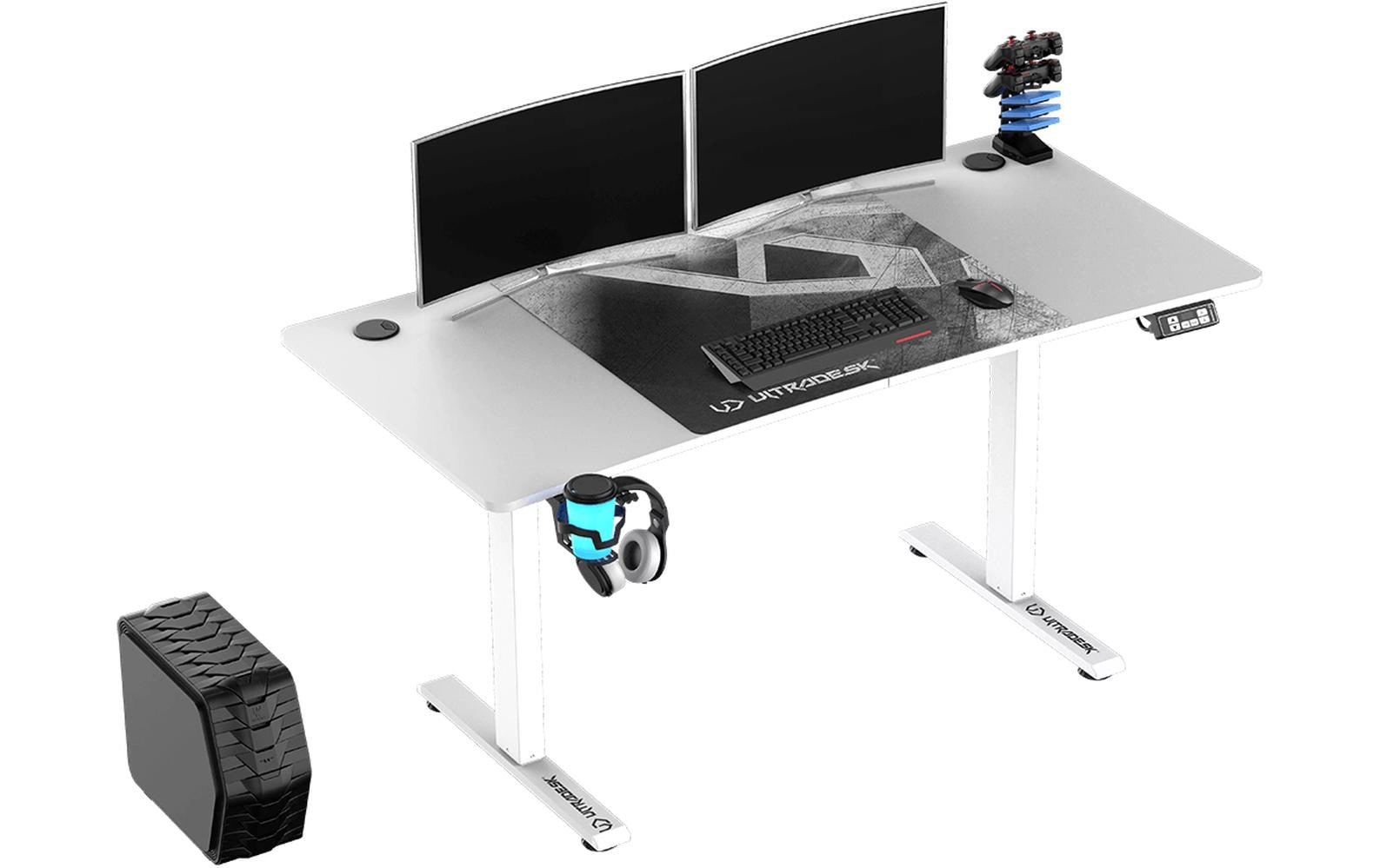 Ultradesk Level V2 Gaming-Tisch – 140 × 68 cm, höhenverstellbar, weiss, Stahl