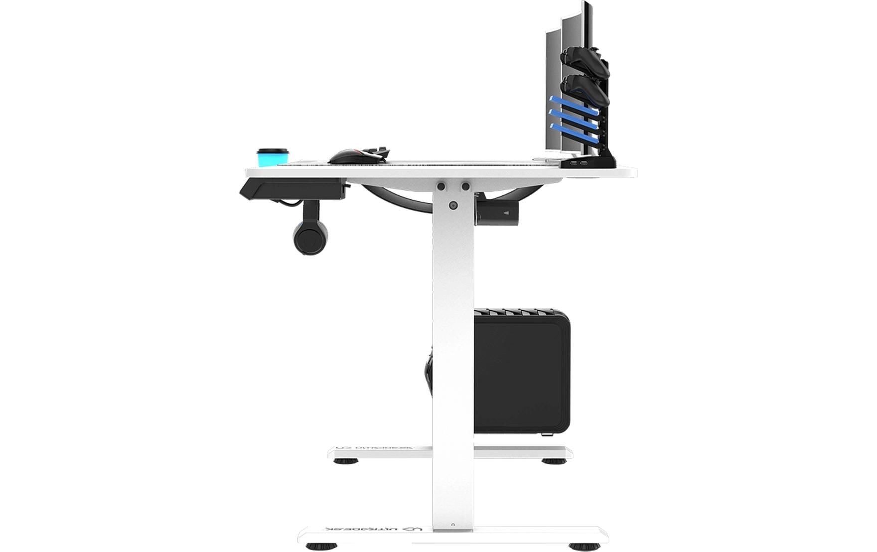 Ultradesk Level V2 Gaming-Tisch – 140 × 68 cm, höhenverstellbar, weiss, Stahl
