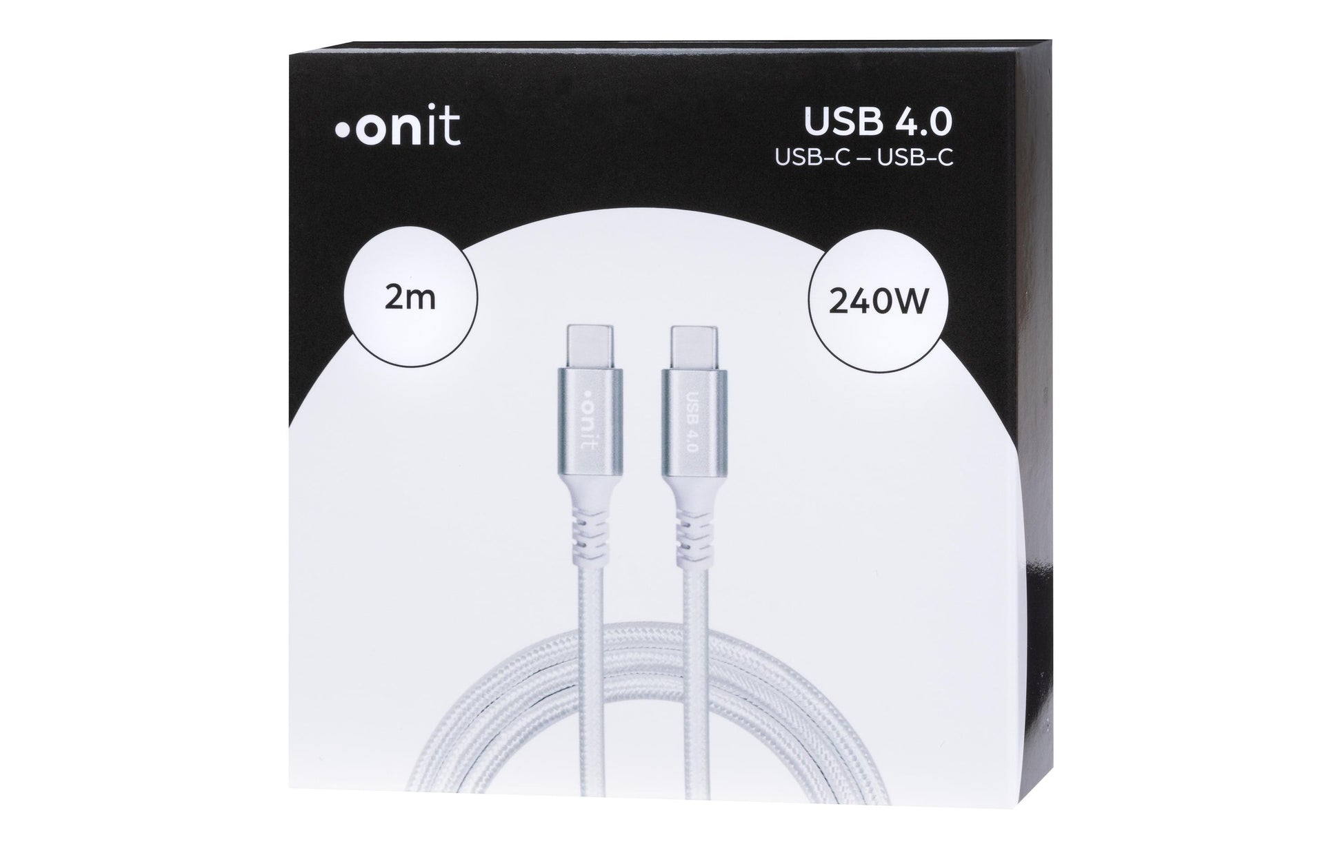 ONIT USB-C auf USB-C Kabel – USB4 20 Gbit/s – 2 m – PD 240 W – Textilmantel – Weiss