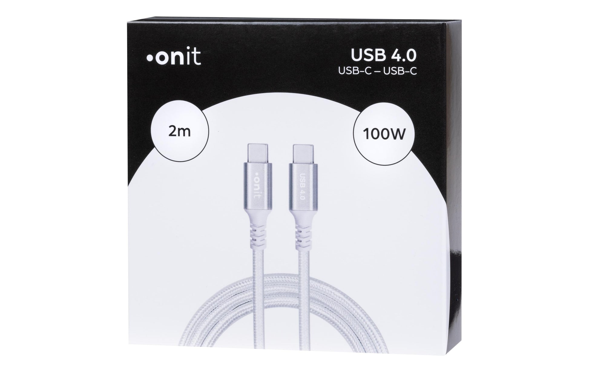 ONIT USB-C auf USB-C Kabel – USB4 20 Gbit/s – 2 m – PD 100 W – Textilmantel, magnetisch abgeschirmt – Weiss