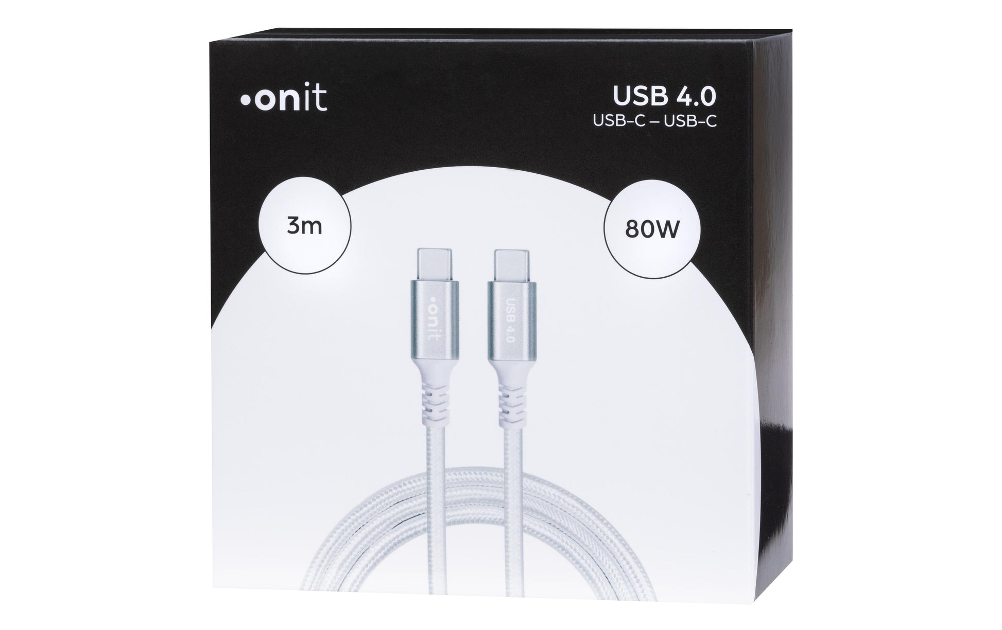 ONIT USB-C auf USB-C Kabel – USB4 20 Gbit/s – 3 m – PD 80 W – Textilmantel – Weiss