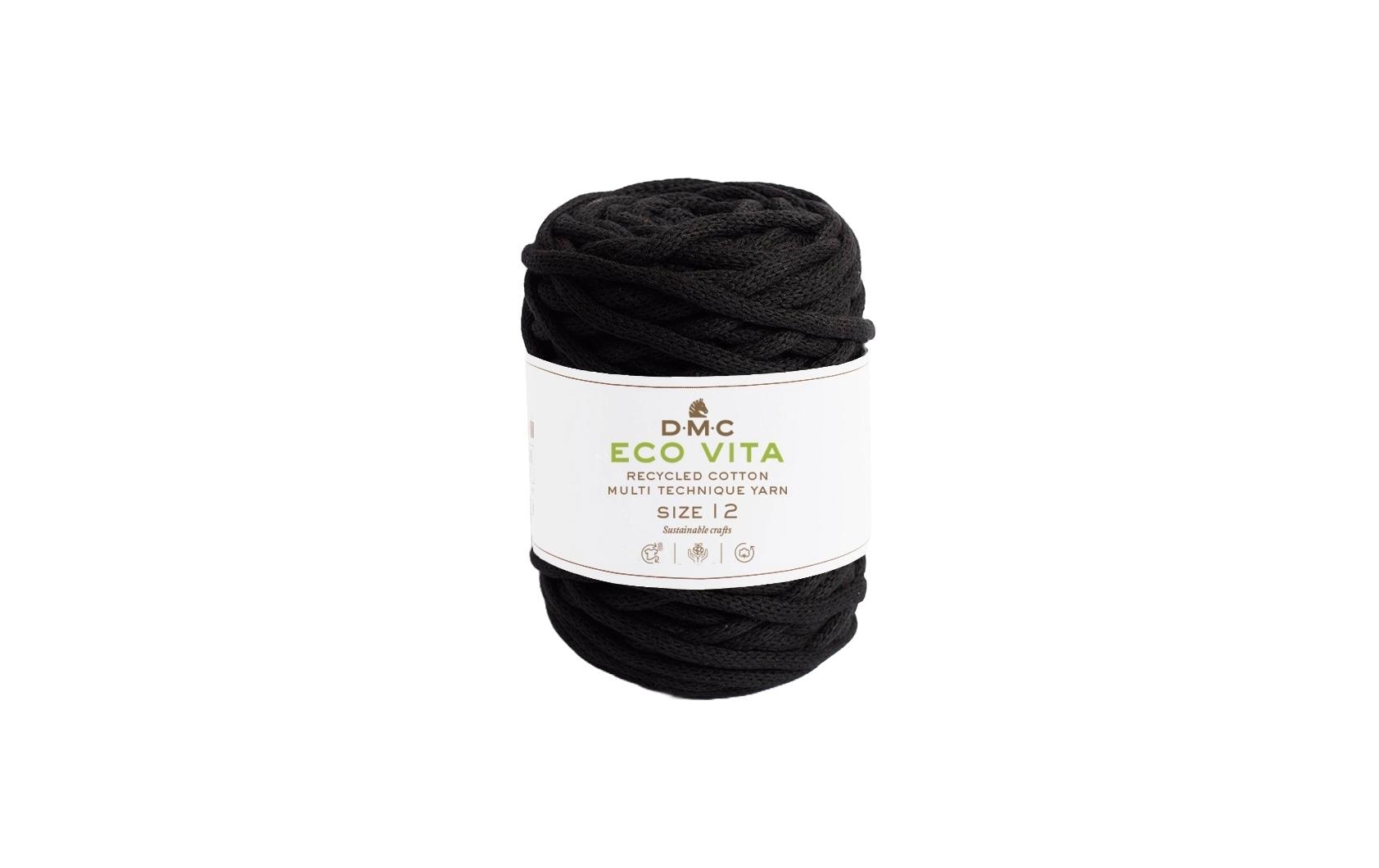 DMC Nova Vita Garn Schwarz – 250 g, 55 m, Nadel 12 mm, 80% Baumwolle/20% Polyester, 1 Stk.