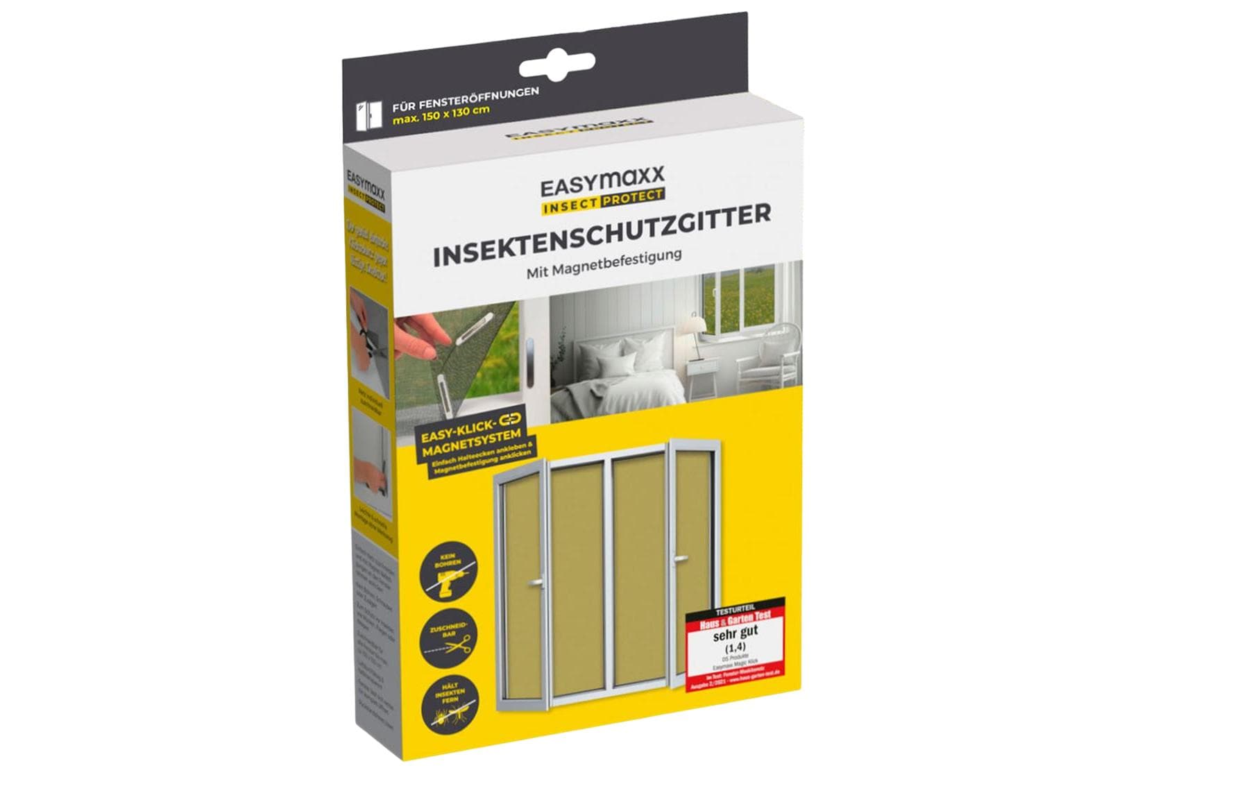 EASYmaxx Fenster-Fliegengitter – 150 × 130 cm – Schwarz – Magnetbefestigung, zuschneidbar – für Fluginsekten