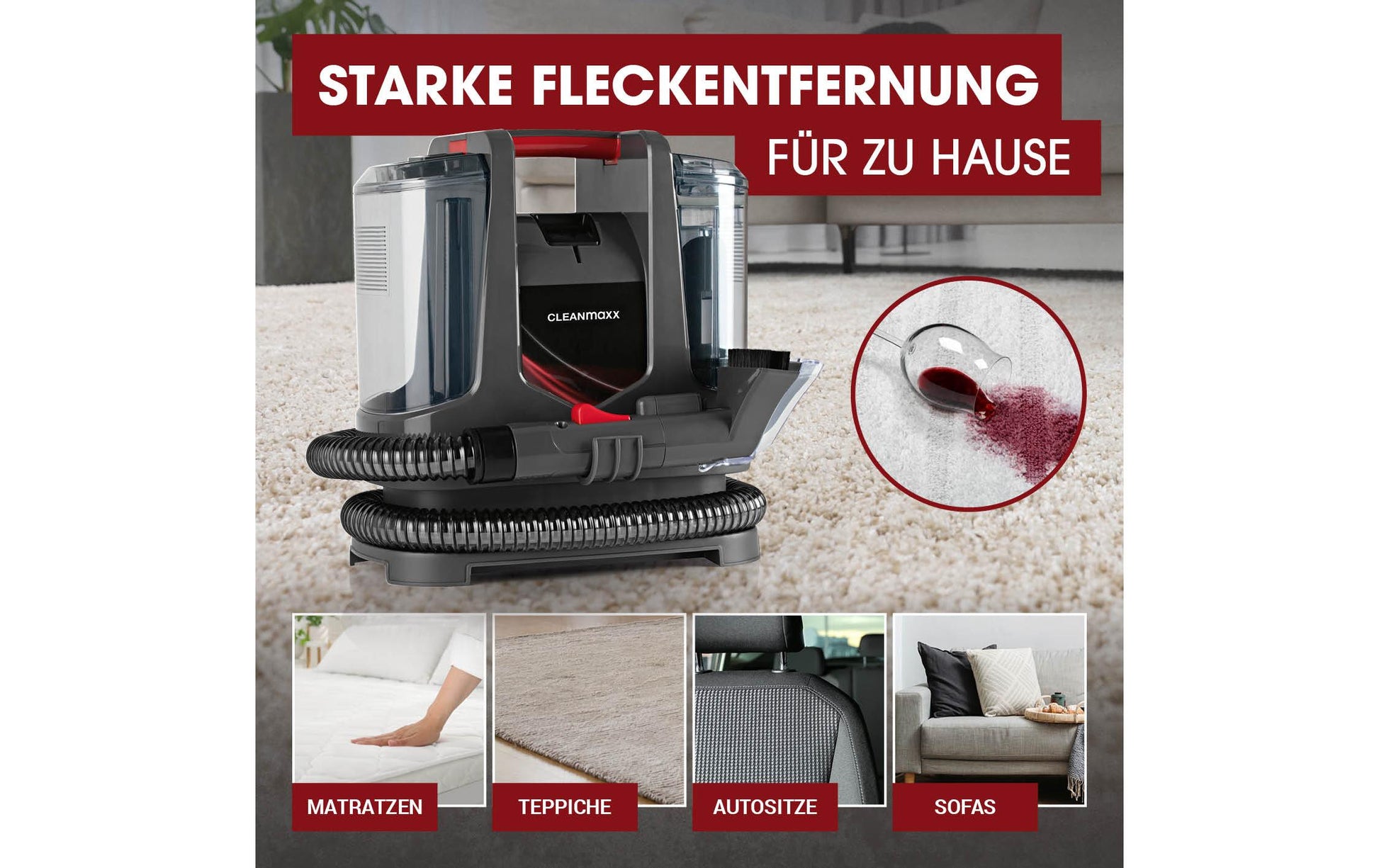 Cleanmaxx Waschsauger – 400 W, 1,1 l, Netzbetrieb, Kabel 3,0 m