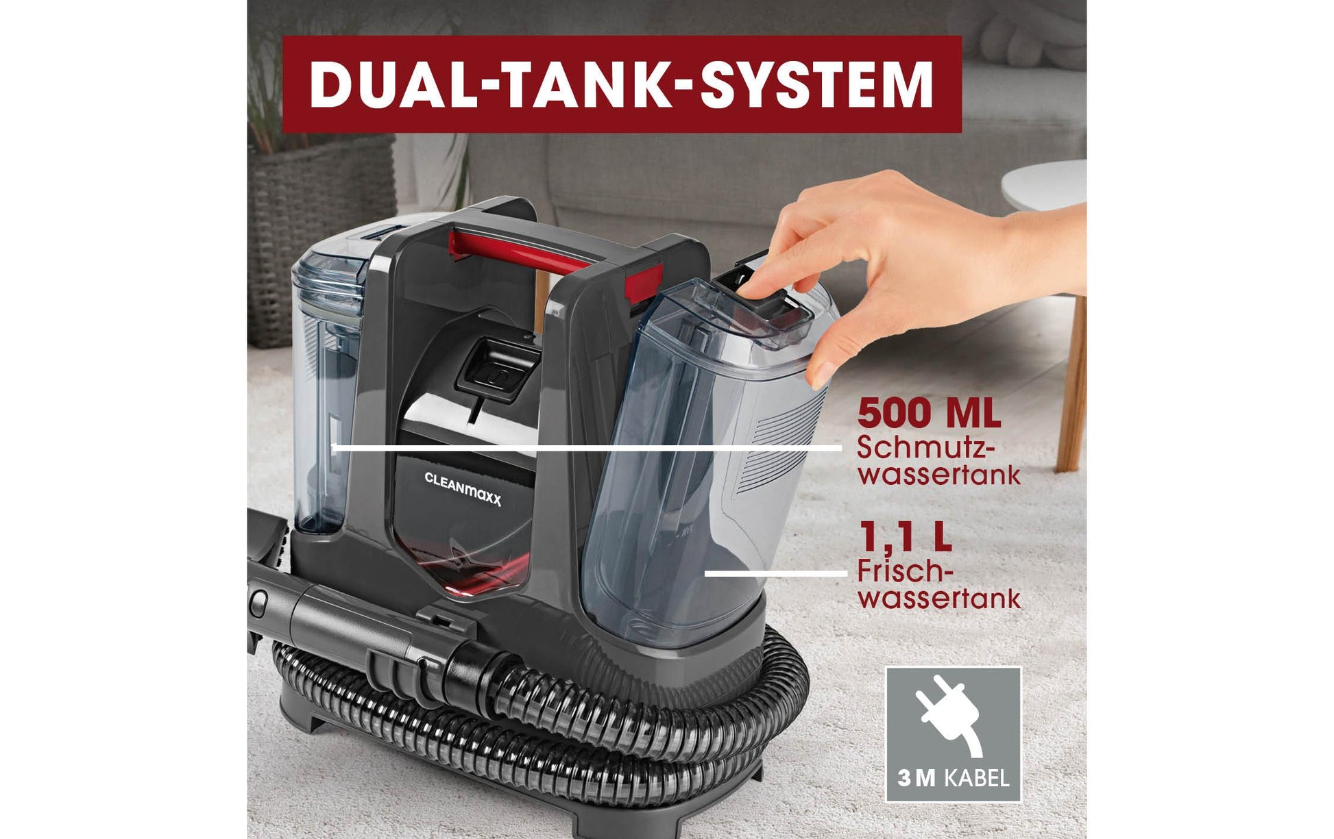 Cleanmaxx Waschsauger – 400 W, 1,1 l, Netzbetrieb, Kabel 3,0 m