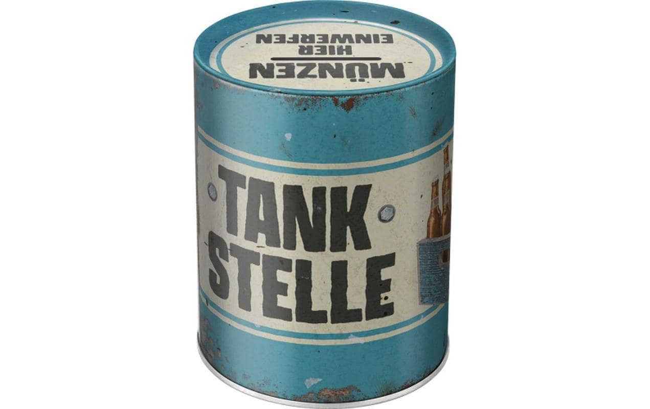 Nostalgic Art Spardose Tankstelle Bier – Metall, Blau – 9,3 × 11,7 × 9,3 cm