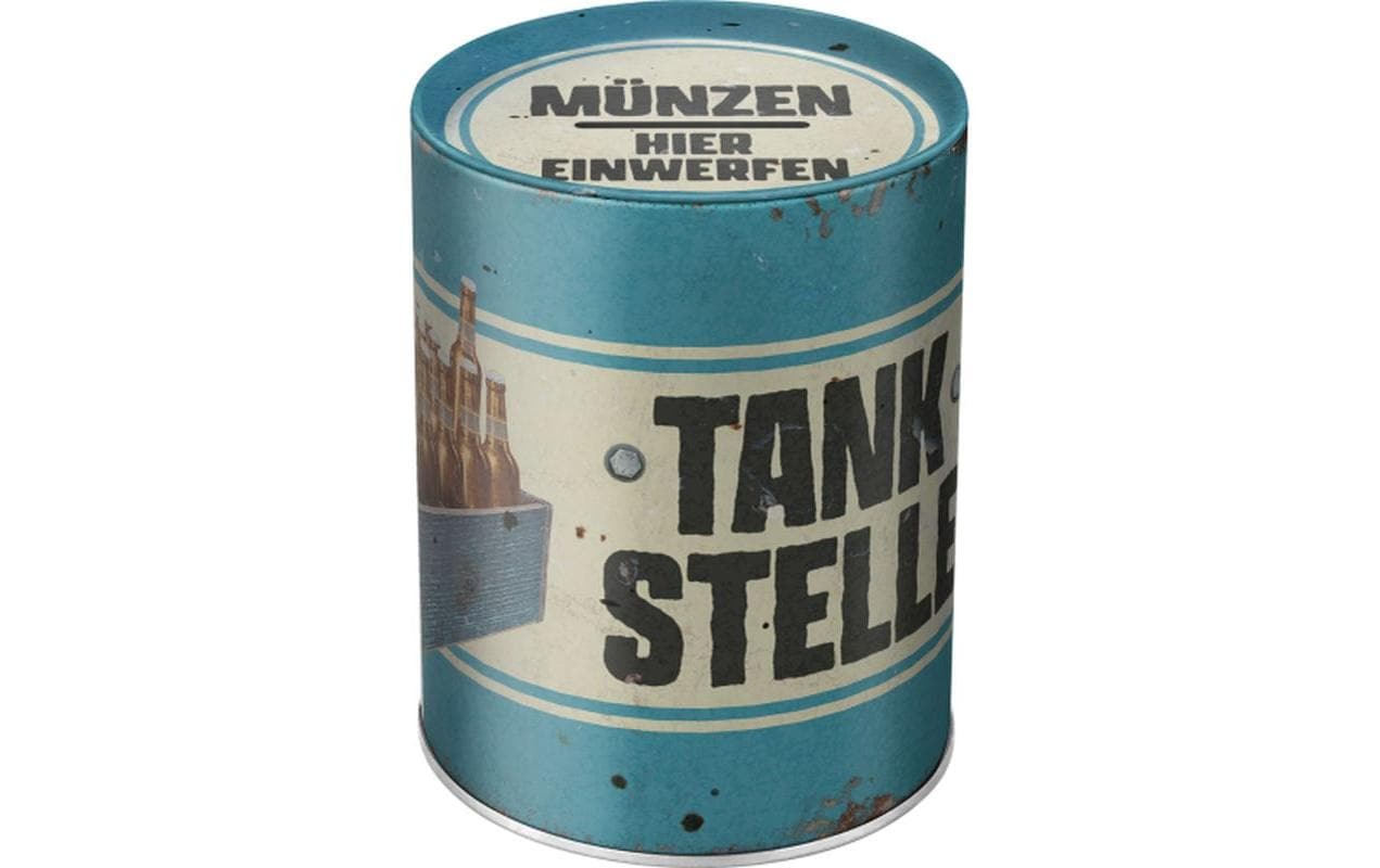 Nostalgic Art Spardose Tankstelle Bier – Metall, Blau – 9,3 × 11,7 × 9,3 cm