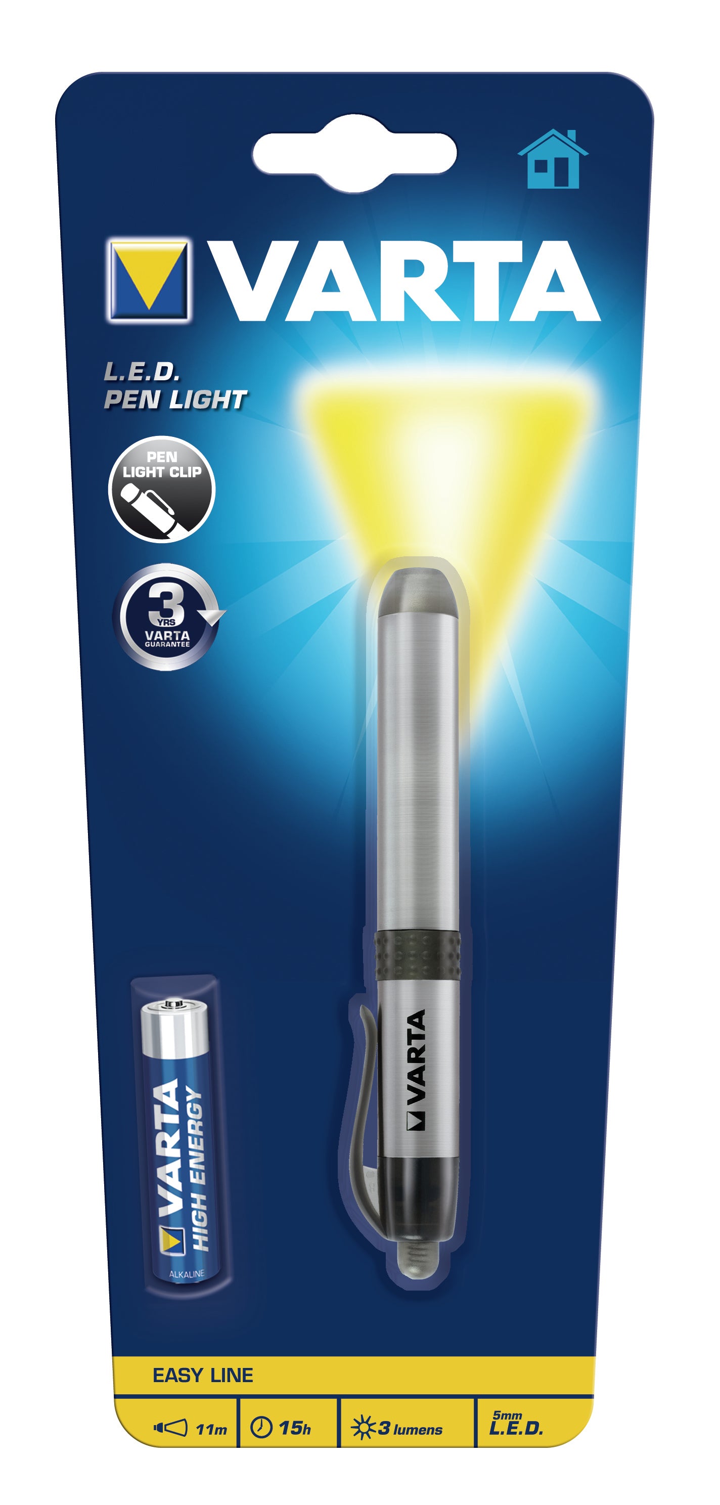 Varta LED Pen Light Taschenlampe – 3 lm, 11 m, AAA – Silber
