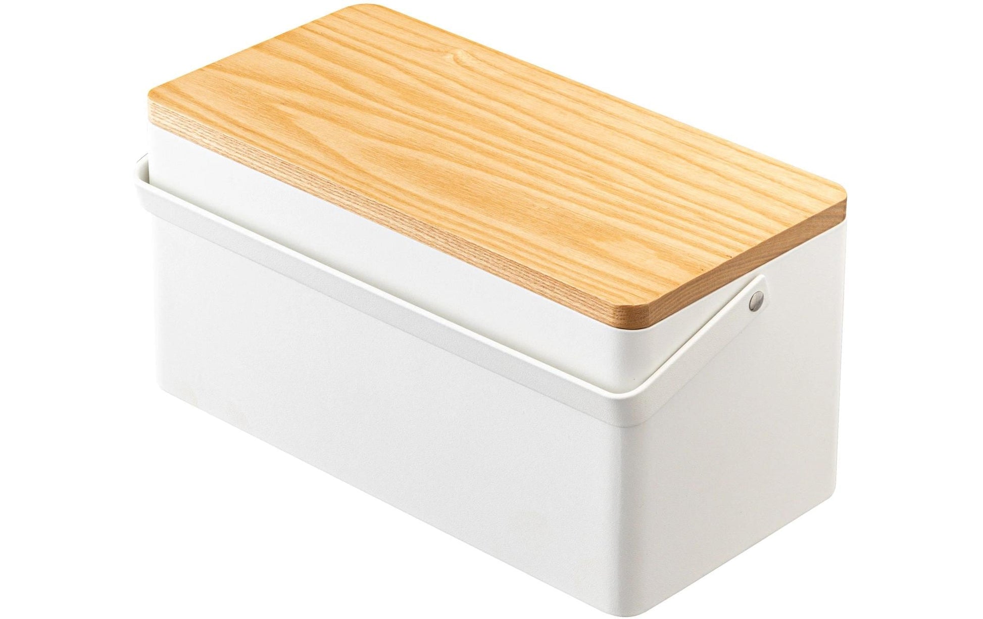 Yamazaki Aufbewahrungsbox (mit Deckel) – Metall – Weiss/Holz – 140 × 135 × 270 mm