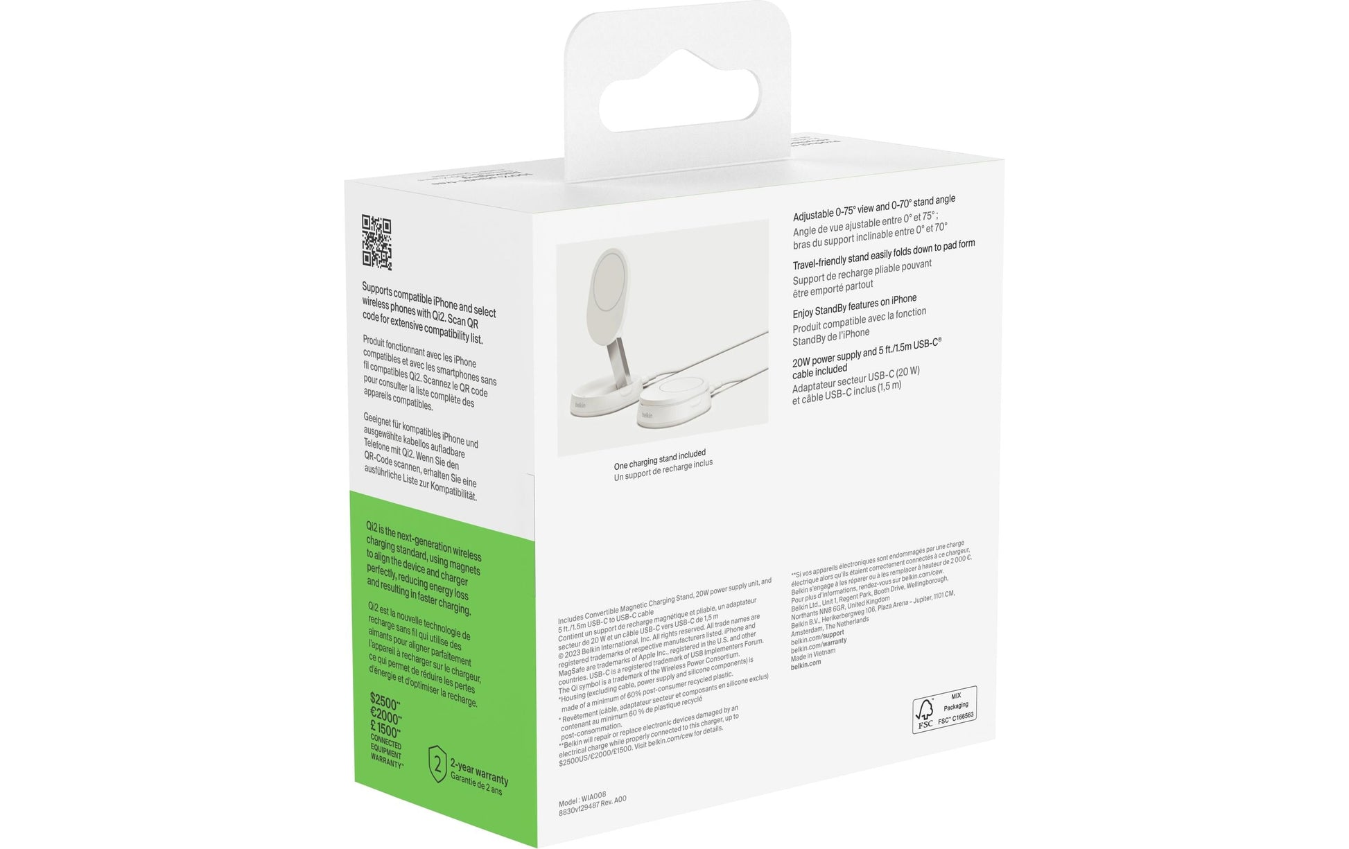 Belkin BOOST CHARGE PRO CONVERTIBLE Ladestation – 15 W, Qi2, magnetisch