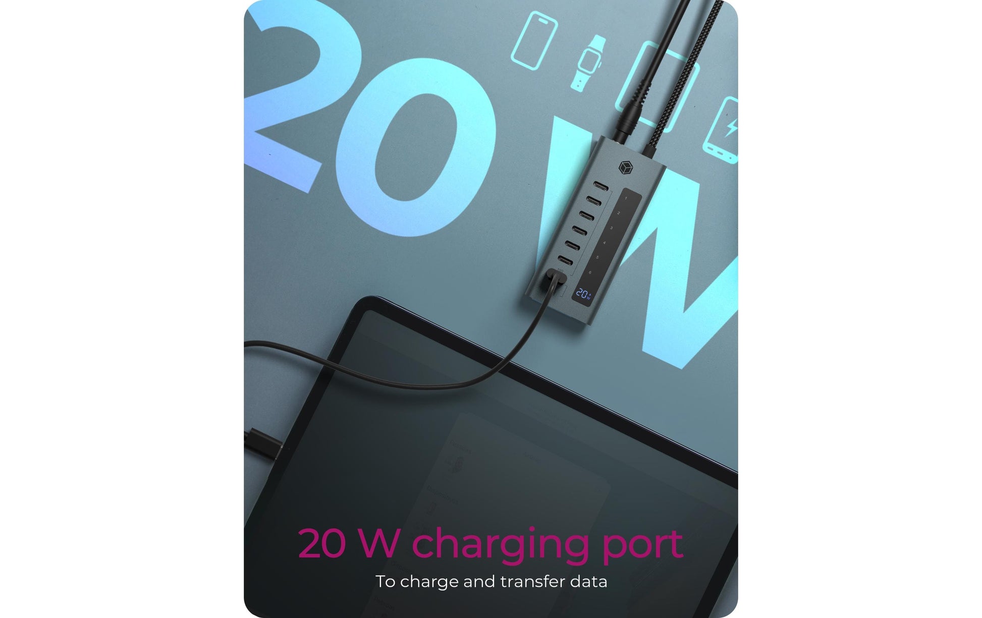 ICY BOX IB-HUB1457-C31 USB-Hub – 7× USB-C (10 Gbit/s), 20 W PD, für Windows/Mac