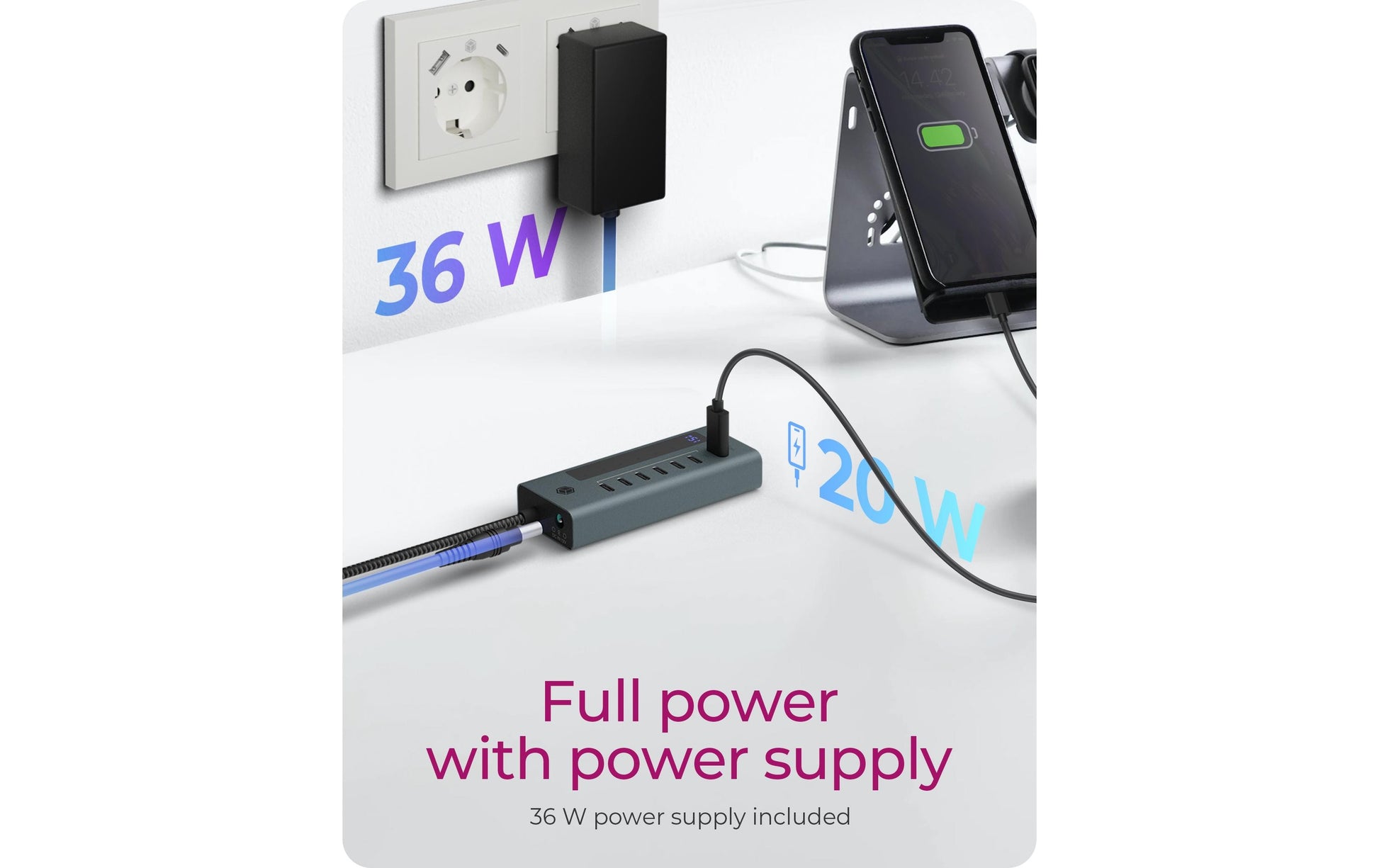 ICY BOX IB-HUB1457-C31 USB-Hub – 7× USB-C (10 Gbit/s), 20 W PD, für Windows/Mac