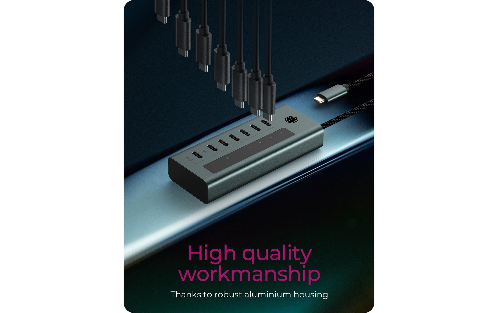 ICY BOX IB-HUB1457-C31 USB-Hub – 7× USB-C (10 Gbit/s), 20 W PD, für Windows/Mac