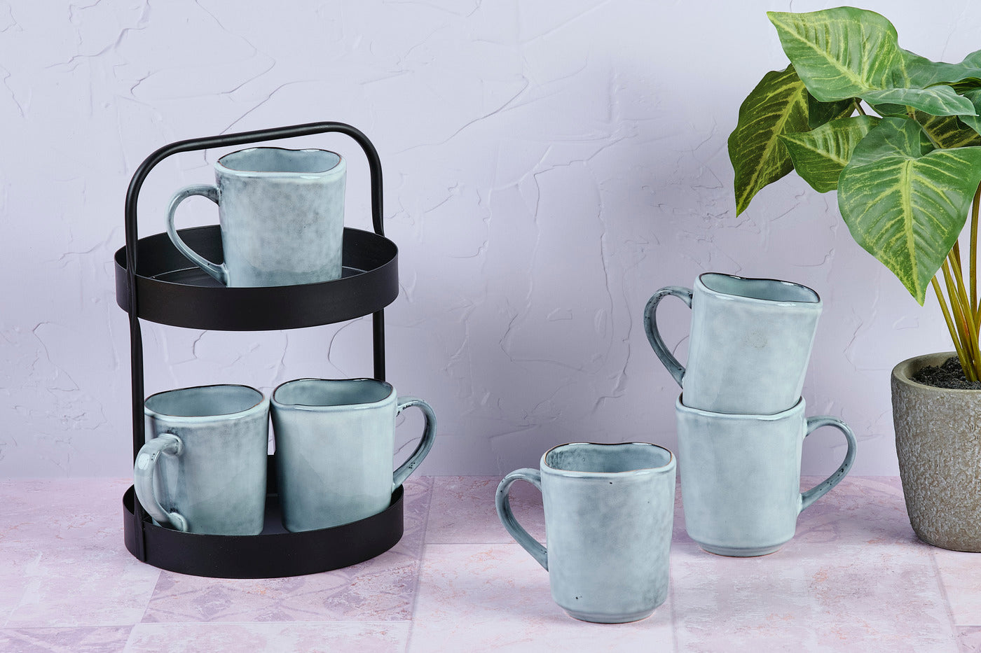 Björn Tasse – 0,40 l, Steinzeug, grau, mit Henkel, 6 Stück