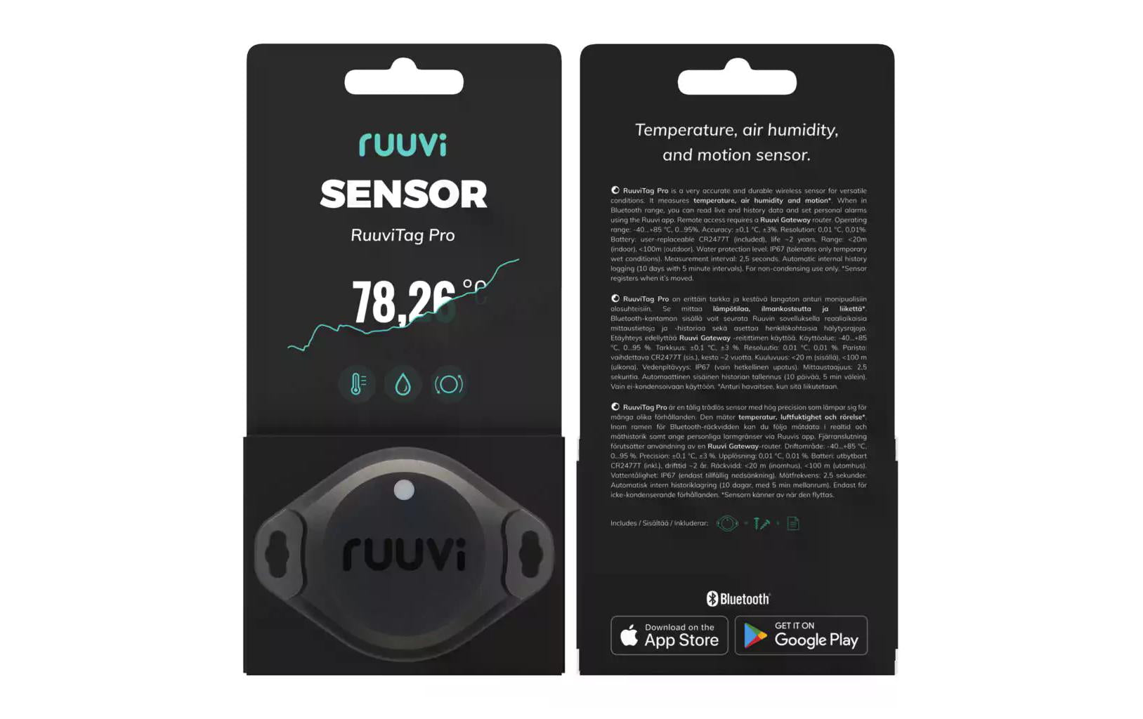 RuuviTag Pro – Temperatur- & Feuchtigkeitssensor, Bluetooth, IP68 – Schwarz