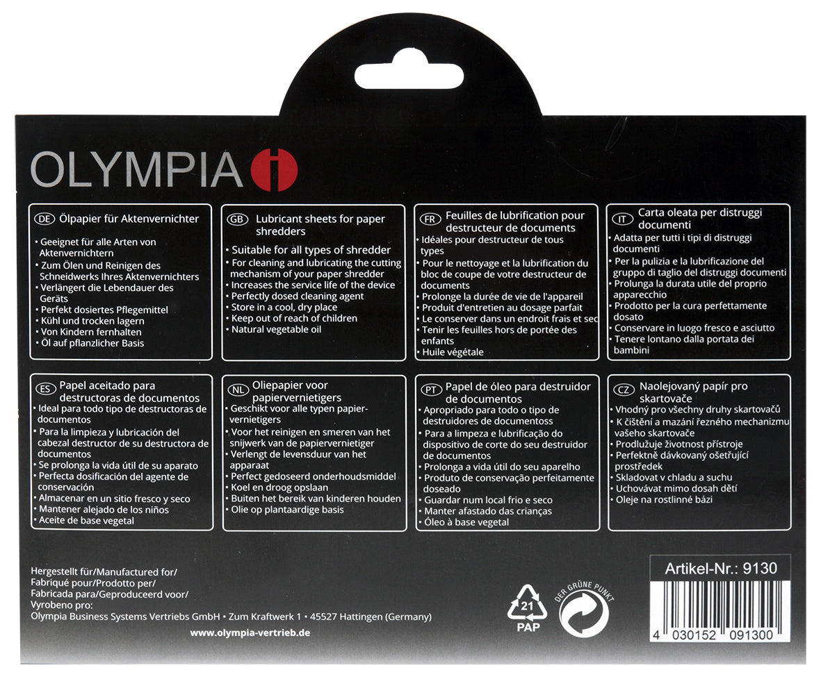 Olympia Ölpapier für Aktenvernichter – 12 Stk., für Olympia Shredder
